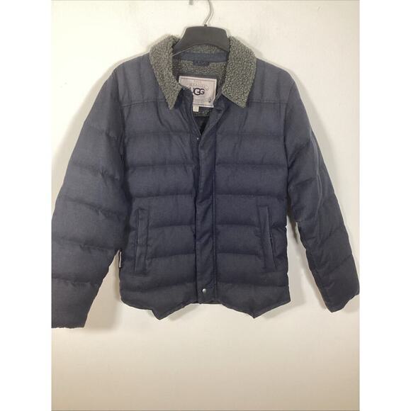UGG Australia Small Navy Blue Trucker Quilted Puffer Coat Jacket Down Fill Warm - Picture 3 of 14